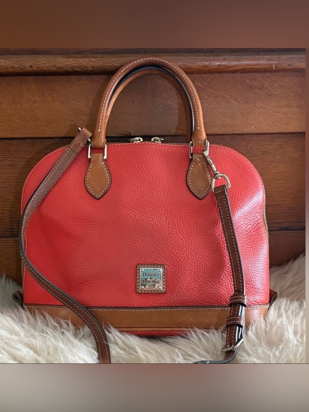 Dooney & Bourke Orange Pebble Grain Leather Zip Zip Dome Satchel
